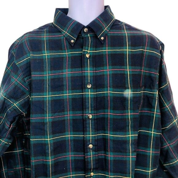 Vintage 80s Lands End Shirt Mens L Blue Green Plaid Long Sleeve Wool Blend - Picture 2 of 7